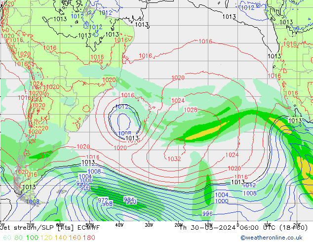 Corriente en chorro ECMWF jue 30.05.2024 06 UTC