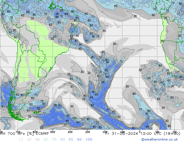 RH 700 hPa ECMWF ven 31.05.2024 12 UTC