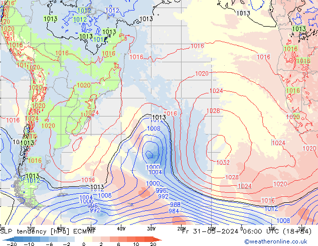 Tendenza di Pressione ECMWF ven 31.05.2024 06 UTC