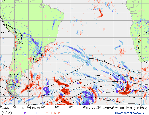 T-Adv. 850 hPa ECMWF lun 27.05.2024 21 UTC