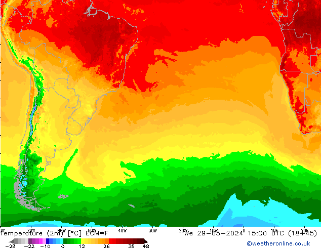 Sıcaklık Haritası (2m) ECMWF Çar 29.05.2024 15 UTC