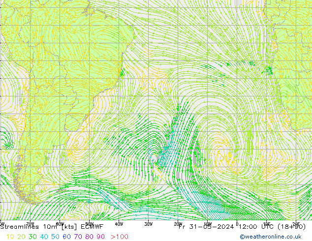 Ligne de courant 10m ECMWF ven 31.05.2024 12 UTC