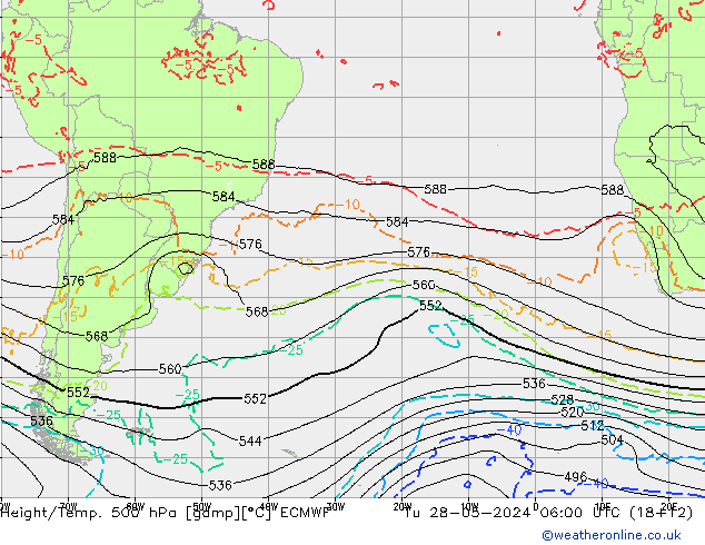 Z500/Rain (+SLP)/Z850 ECMWF Út 28.05.2024 06 UTC