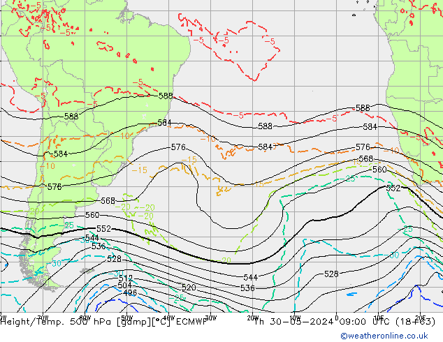 Height/Temp. 500 hPa ECMWF Do 30.05.2024 09 UTC