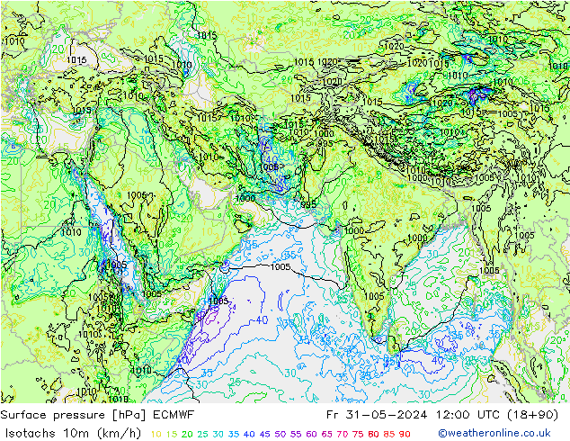 Isotachs (kph) ECMWF Sex 31.05.2024 12 UTC