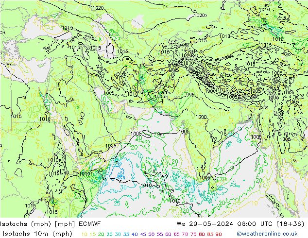 Izotacha (mph) ECMWF śro. 29.05.2024 06 UTC