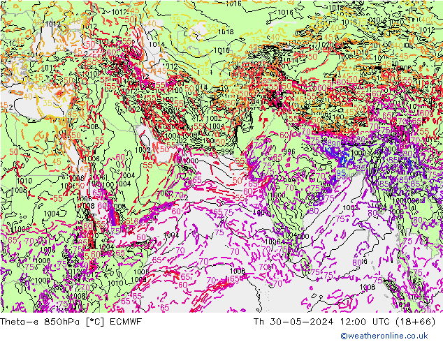 Theta-e 850hPa ECMWF Per 30.05.2024 12 UTC