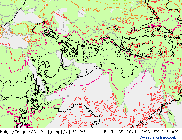 Géop./Temp. 850 hPa ECMWF ven 31.05.2024 12 UTC