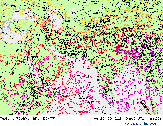 Theta-e 700hPa ECMWF Çar 29.05.2024 06 UTC