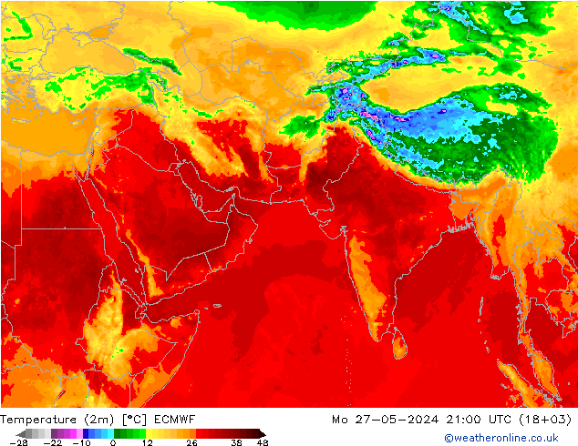 карта температуры ECMWF пн 27.05.2024 21 UTC