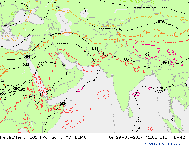 Z500/Rain (+SLP)/Z850 ECMWF mer 29.05.2024 12 UTC