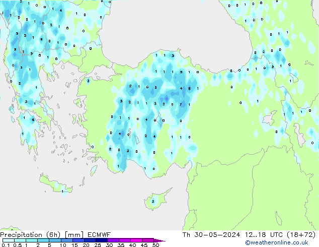 Precipitation (6h) ECMWF Th 30.05.2024 18 UTC