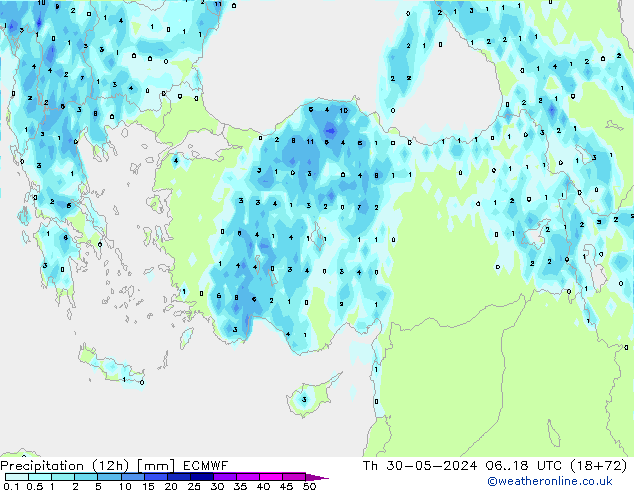 Precipitação (12h) ECMWF Qui 30.05.2024 18 UTC