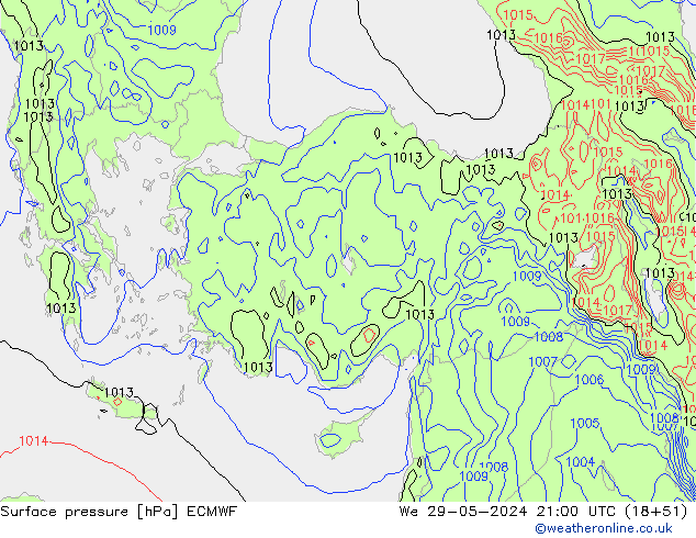 pressão do solo ECMWF Qua 29.05.2024 21 UTC