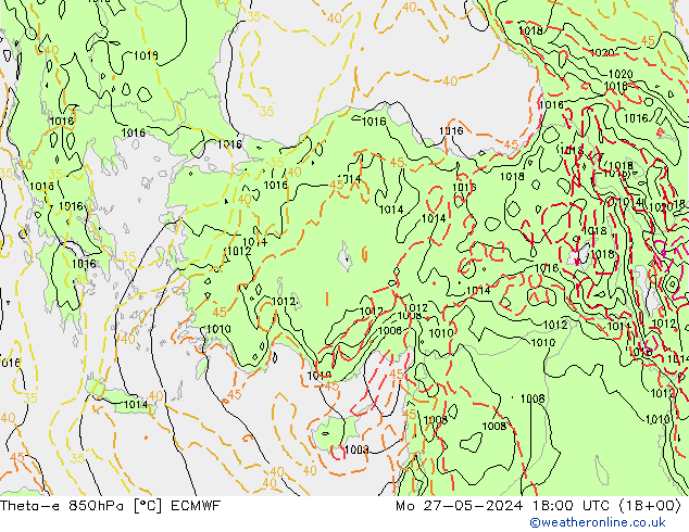 Theta-e 850hPa ECMWF Mo 27.05.2024 18 UTC