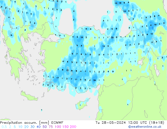 Toplam Yağış ECMWF Sa 28.05.2024 12 UTC