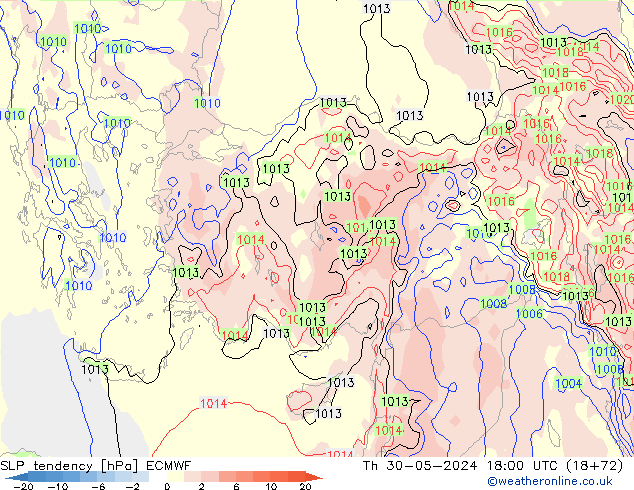 SLP tendency ECMWF Th 30.05.2024 18 UTC