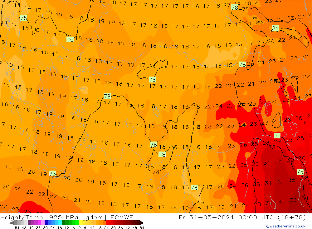 Height/Temp. 925 hPa ECMWF ven 31.05.2024 00 UTC