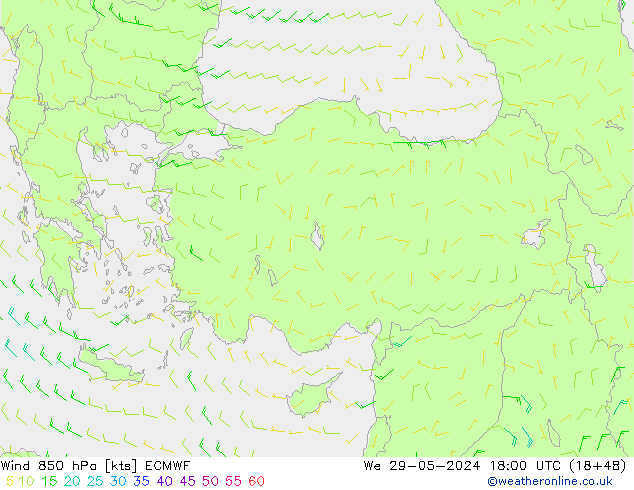 Wind 850 hPa ECMWF We 29.05.2024 18 UTC