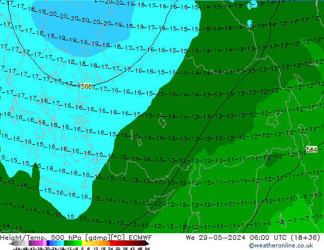 Z500/Rain (+SLP)/Z850 ECMWF We 29.05.2024 06 UTC