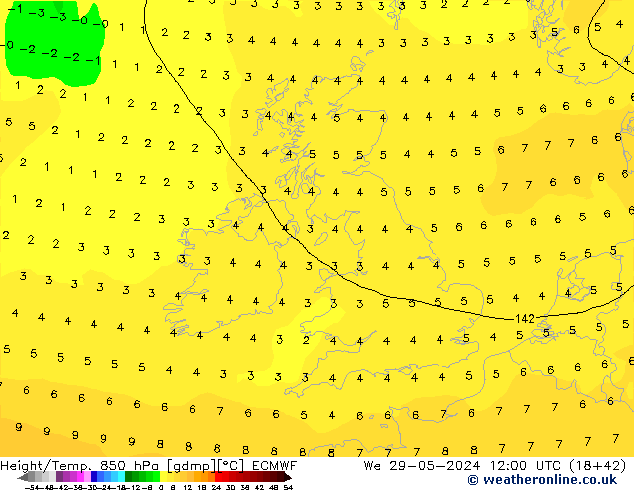 Z500/Rain (+SLP)/Z850 ECMWF We 29.05.2024 12 UTC