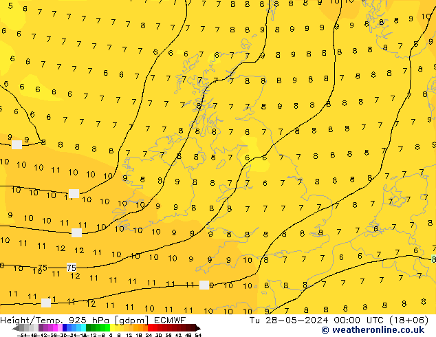 Geop./Temp. 925 hPa ECMWF mar 28.05.2024 00 UTC