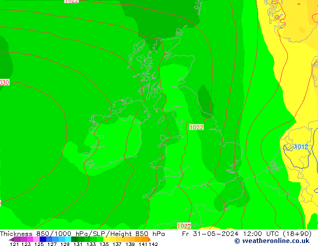 Thck 850-1000 hPa ECMWF pt. 31.05.2024 12 UTC