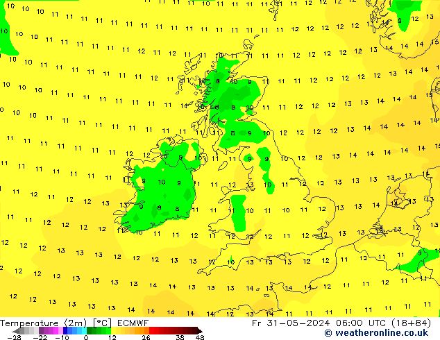 карта температуры ECMWF пт 31.05.2024 06 UTC
