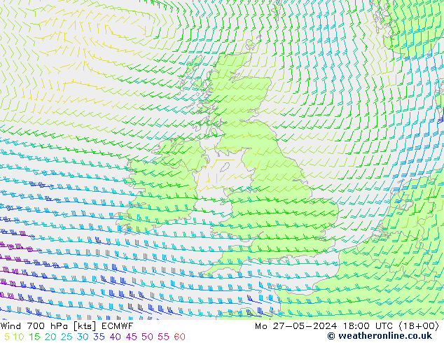 Viento 700 hPa ECMWF lun 27.05.2024 18 UTC