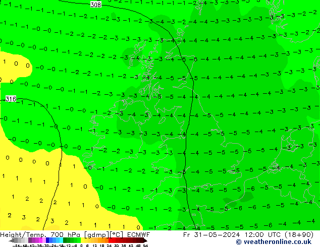 Height/Temp. 700 hPa ECMWF Fr 31.05.2024 12 UTC