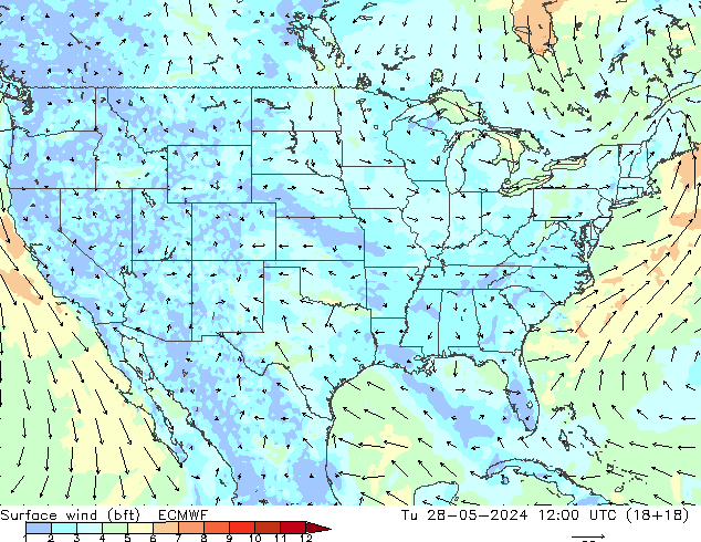 Surface wind (bft) ECMWF Tu 28.05.2024 12 UTC