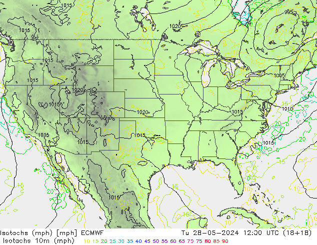 Isotachs (mph) ECMWF Tu 28.05.2024 12 UTC