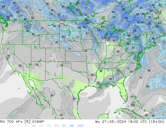 RH 700 hPa ECMWF Mo 27.05.2024 18 UTC