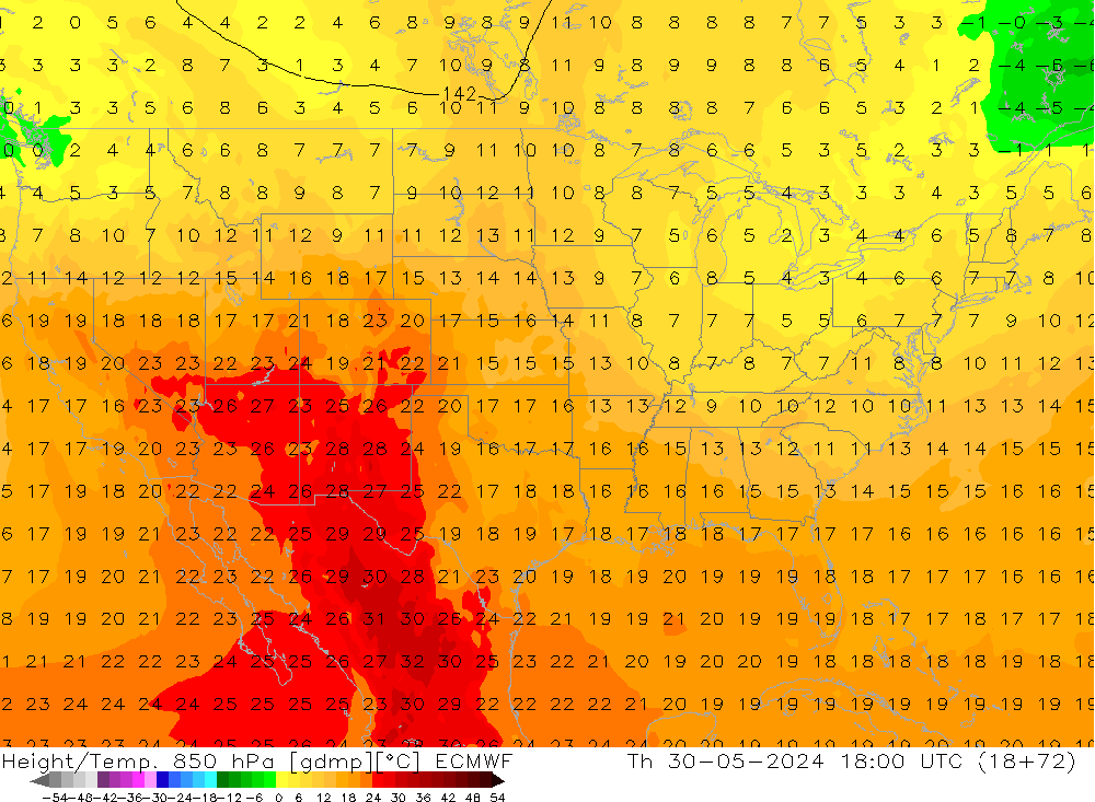 Z500/Rain (+SLP)/Z850 ECMWF jeu 30.05.2024 18 UTC