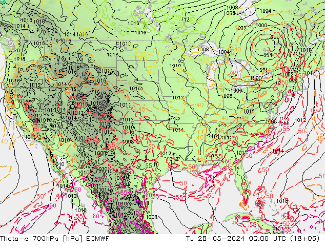 Theta-e 700hPa ECMWF Sa 28.05.2024 00 UTC