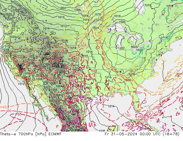 Theta-e 700hPa ECMWF Fr 31.05.2024 00 UTC