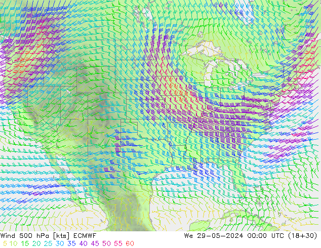 Wind 500 hPa ECMWF We 29.05.2024 00 UTC