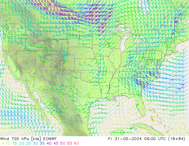 Wind 700 hPa ECMWF Fr 31.05.2024 06 UTC