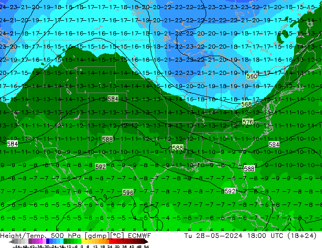 Hoogte/Temp. 500 hPa ECMWF di 28.05.2024 18 UTC