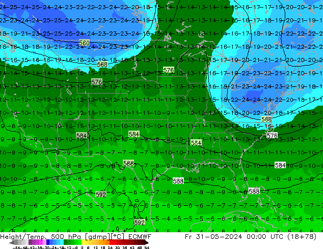 Z500/Rain (+SLP)/Z850 ECMWF Fr 31.05.2024 00 UTC