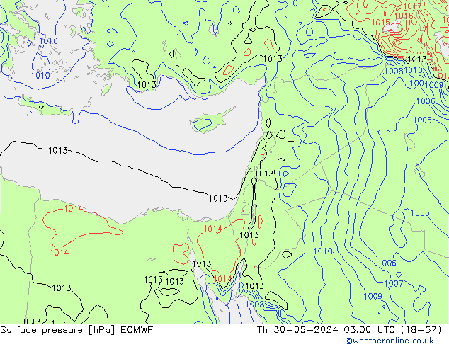 Luchtdruk (Grond) ECMWF do 30.05.2024 03 UTC