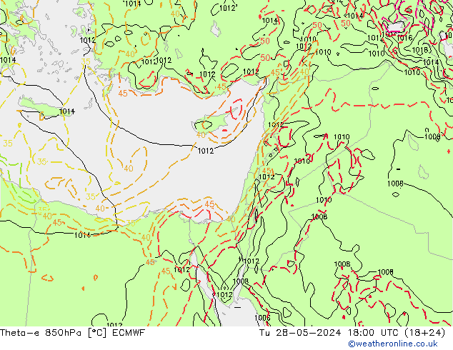 Theta-e 850hPa ECMWF mar 28.05.2024 18 UTC
