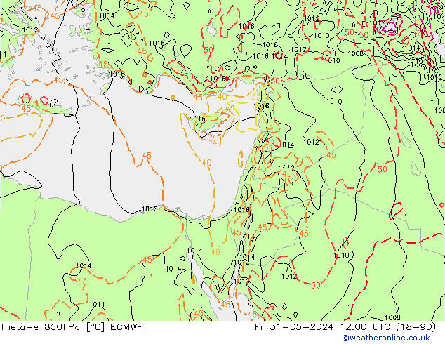 Theta-e 850hPa ECMWF Fr 31.05.2024 12 UTC