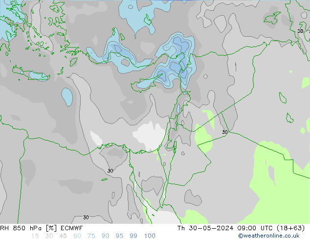 Humidité rel. 850 hPa ECMWF jeu 30.05.2024 09 UTC