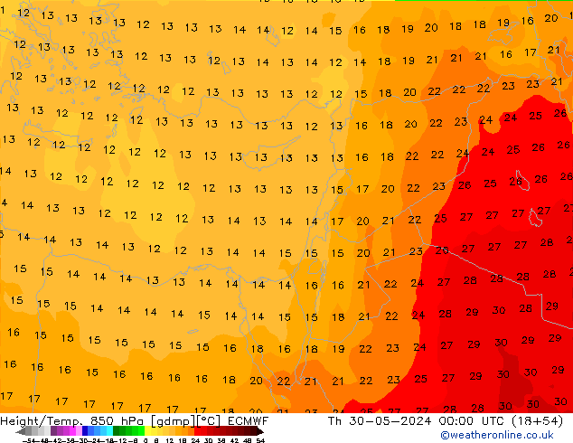 Z500/Rain (+SLP)/Z850 ECMWF чт 30.05.2024 00 UTC