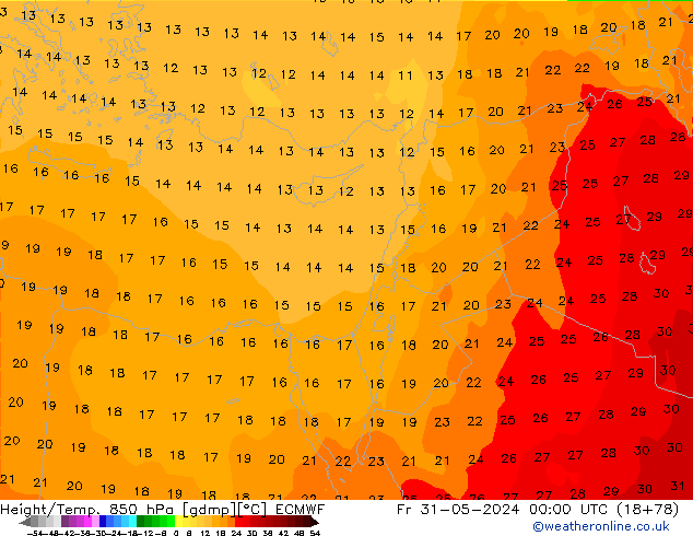 Z500/Rain (+SLP)/Z850 ECMWF ven 31.05.2024 00 UTC