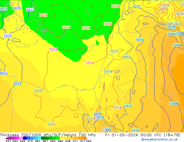 Thck 700-1000 hPa ECMWF ven 31.05.2024 00 UTC