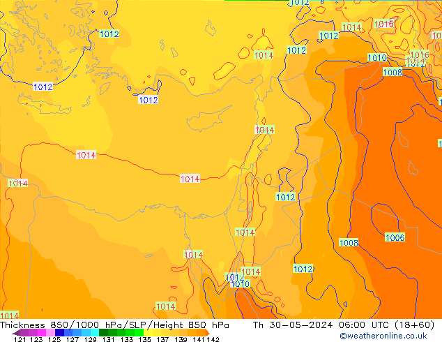 Thck 850-1000 hPa ECMWF Qui 30.05.2024 06 UTC