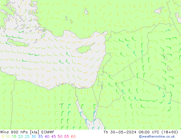 wiatr 900 hPa ECMWF czw. 30.05.2024 06 UTC