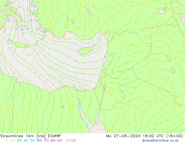 Streamlines 10m ECMWF Po 27.05.2024 18 UTC